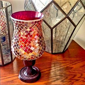 🌞Host Pick🎉Red & Gold Mosaic Glass Candle Holder